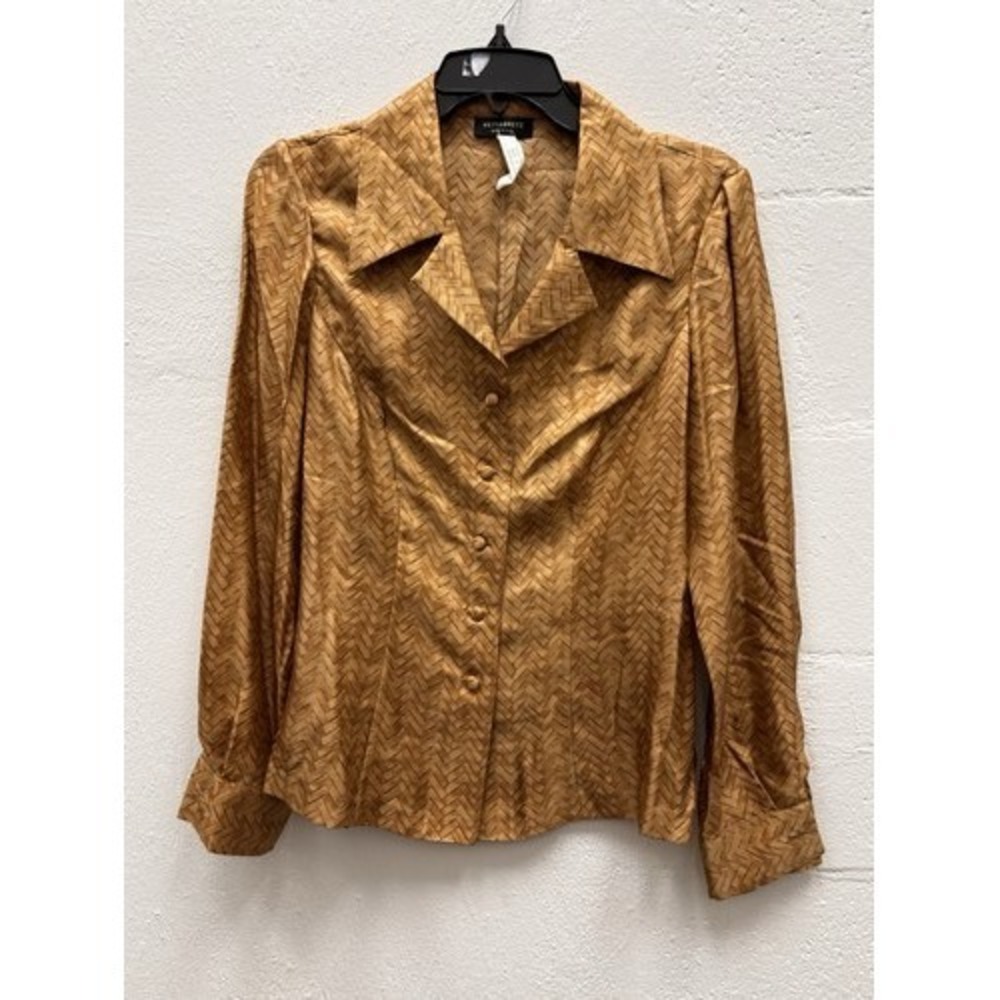 HETTABRETZ  EU 42 US M  PRINT  SILK COLLARED BUTTONS UP BLOUSE basket weave